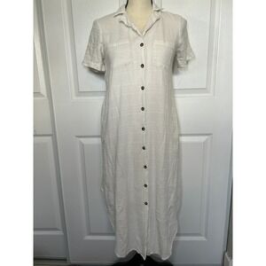 Maeve Anthropologie Dress XS White Textured Button Down Midi Shirt Dress